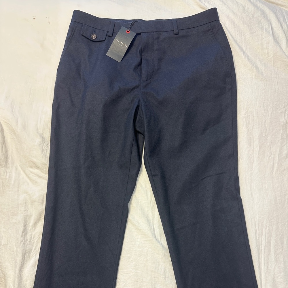 Ted Baker Slim Fit Flannel Chino Trouser Dark Blue Dress Pants NEW 32R